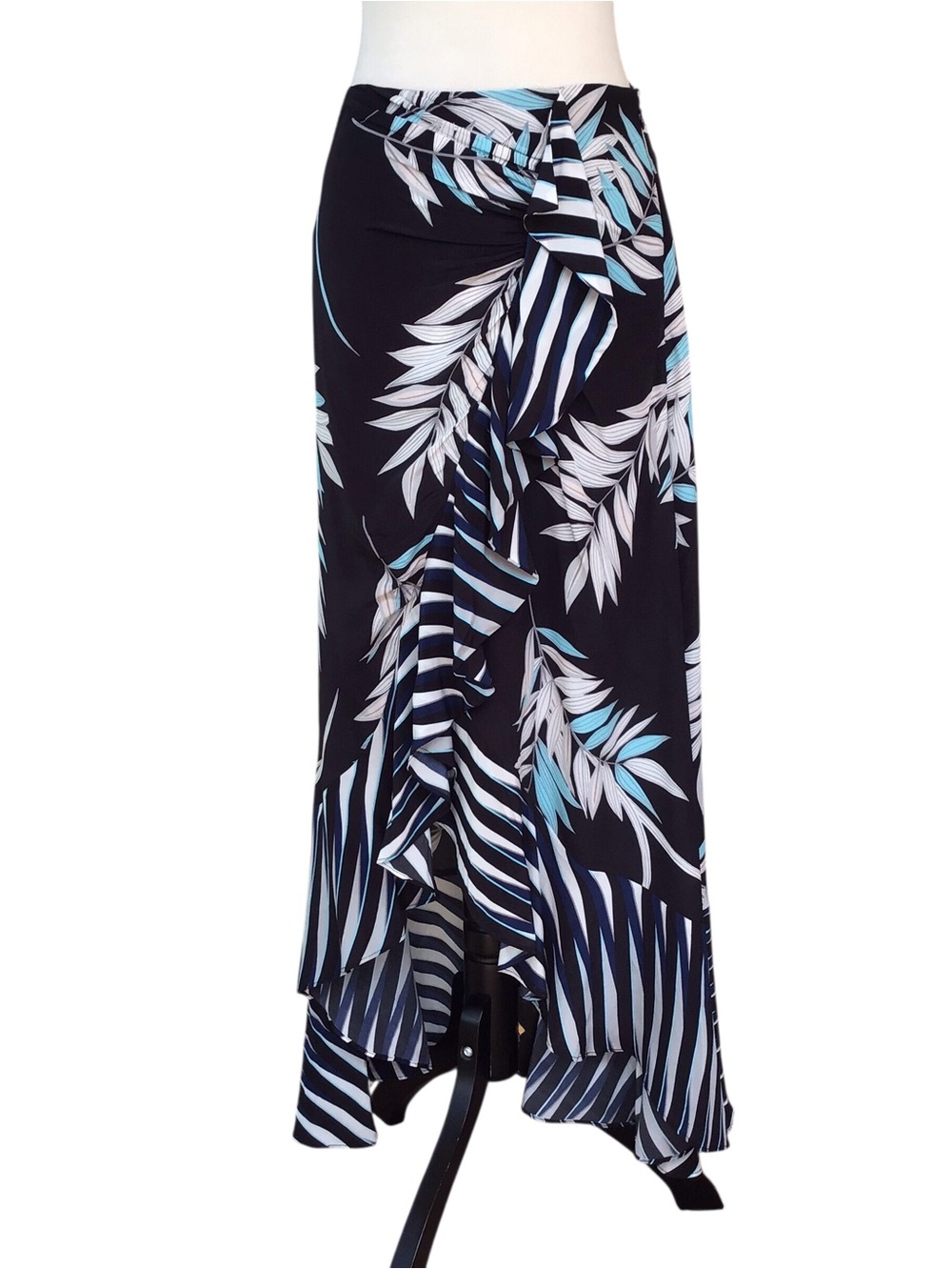 Ramy Brook Tropical Print Ruffle High Low Hem Maxi Skirt